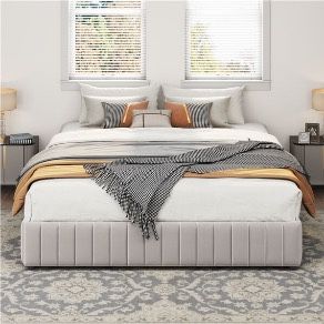 King Size Modern Upholstered Bed Frame with Storage, Platform Bed with Three Storage Drawers