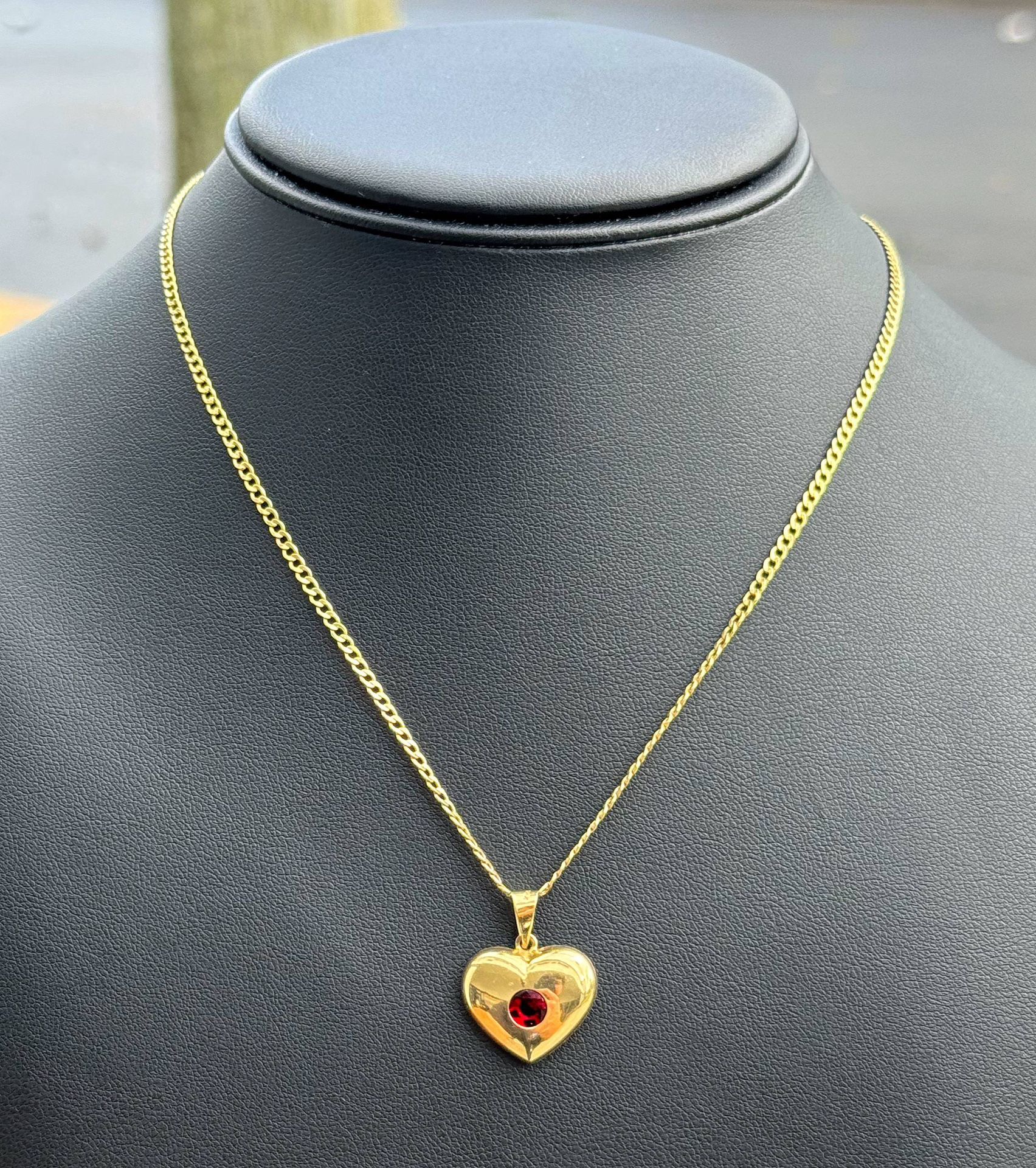Jewelry 10k yellow gold Cuban chain ruby stone 1.00CTW heart pendant necklace 24.25β 2.10mm