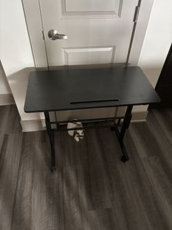 Adjustable Small Standing Computer Desk with Wheels – Mobile Laptop Table for Home Office Deep Black