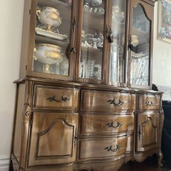Vintage Thomasville French Provincial China Cabinet & Buffet Hutch Set – Solid Wood, Elegant Design