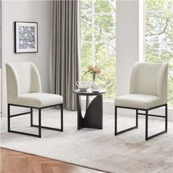 Set of 2 Modern Dining Chairs, Fabric Dining Room Chairs Upholstered Armless Guest Side Chair Beige