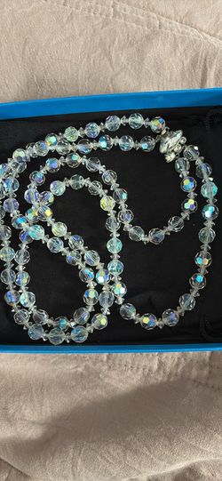 Vintage Aurora Borealis Double Strand Crystal Bead Necklace