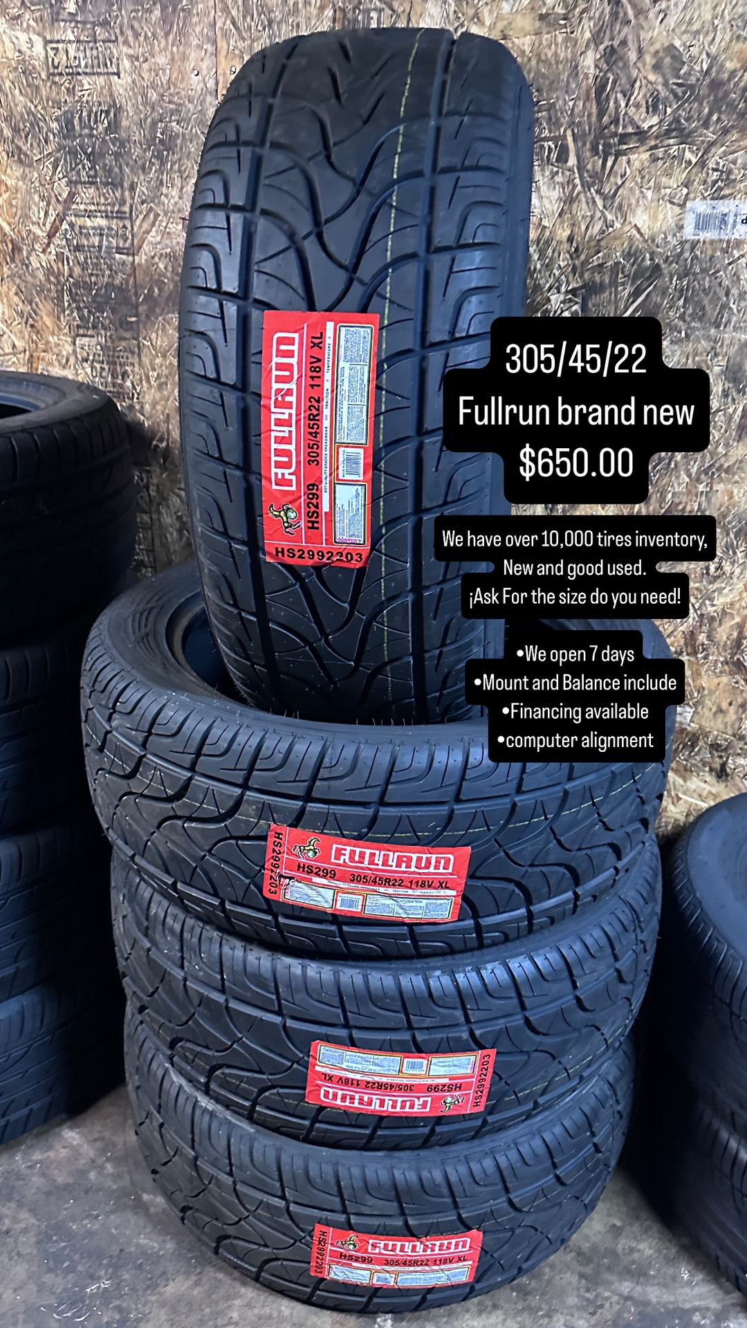 305/45/22 Fullrun Brand New All Four