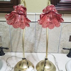 2 New Pink Glass Flower Lamps-$50 EACH