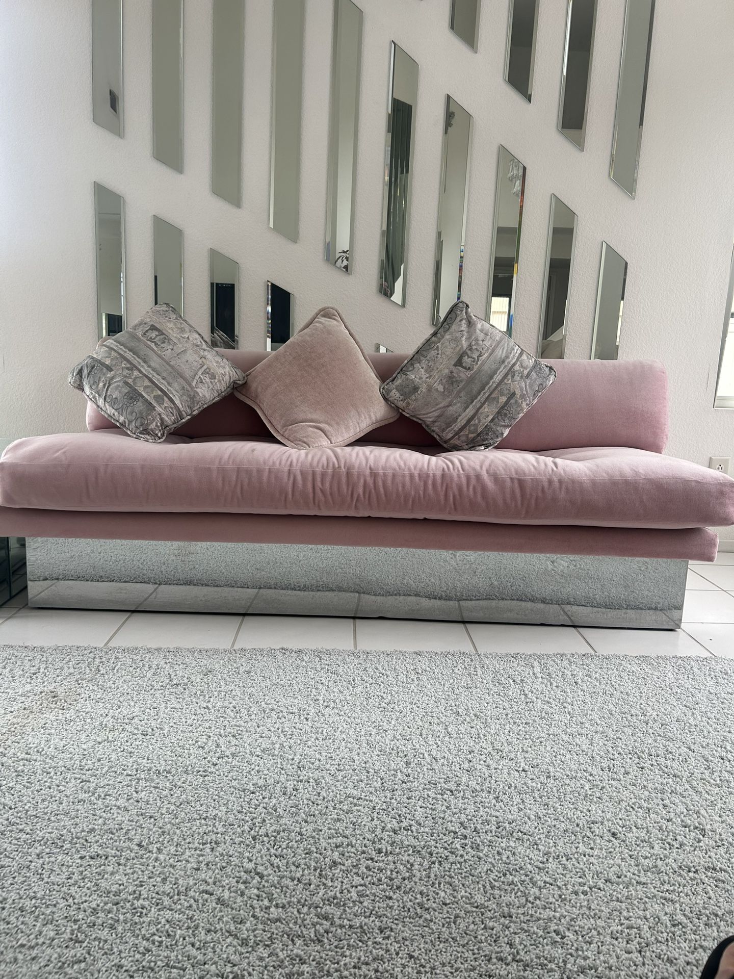Modern Pink Velour Couch