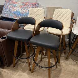 Barstools Set of 2,Bar Height Bar Stools for Kitchen Island,30.3 Inch Modern Upholstered Bar Chair, Swivel Bar Stools with Back and Wood Legs (Black-P