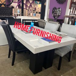 Furniture table with four chair marble top