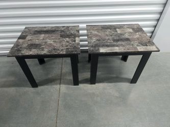 Set of 2 Square Faux Marble End Tables Black Wood Accent Side Tables Modern