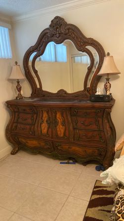 Solid heavy wood dresser with mirror
