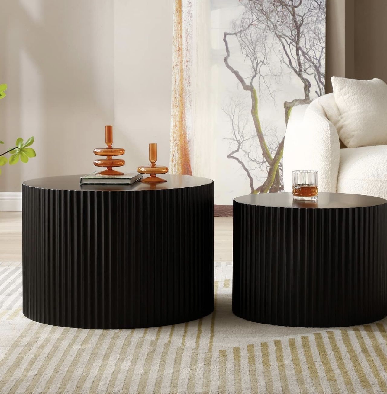 Set Of 2 Nesting Coffee Tables Black Round