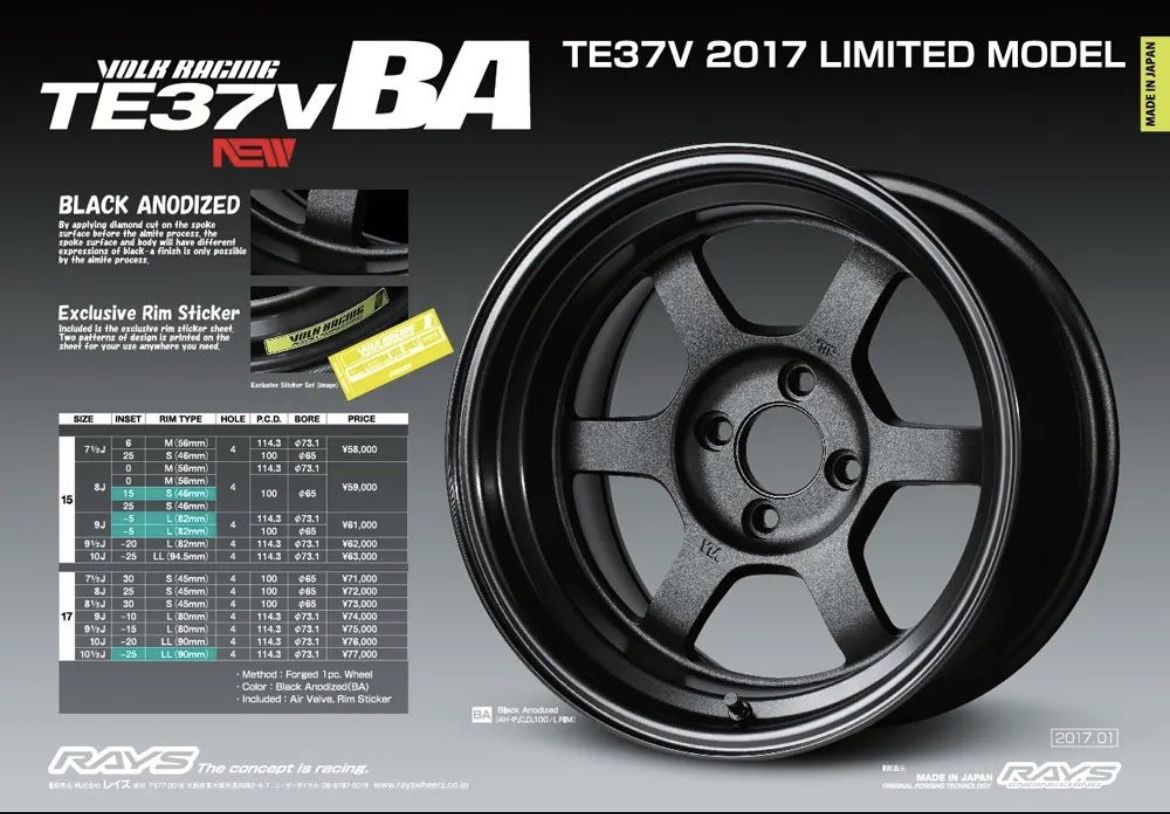 VOLK TE37V BA wheels 17x8.5 +30