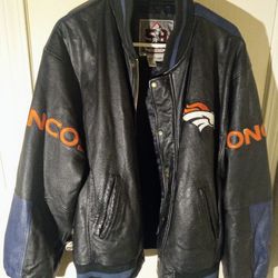 Denver Broncos Men's Leather Bomber Jacket (L)