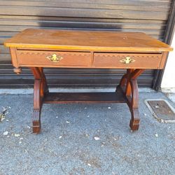 Antique Desk Mid 1800s Eastlake Handmade High Quality Table On Wheels