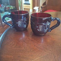 Vintage Avon 1876 Cape Cod Pedestal Ruby Red Coffee/Tea Mugs