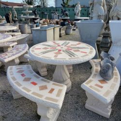 Concrete Mosaic Picnic Table with 3 Benches/ Outdoor Patio Furniture / Patio Set