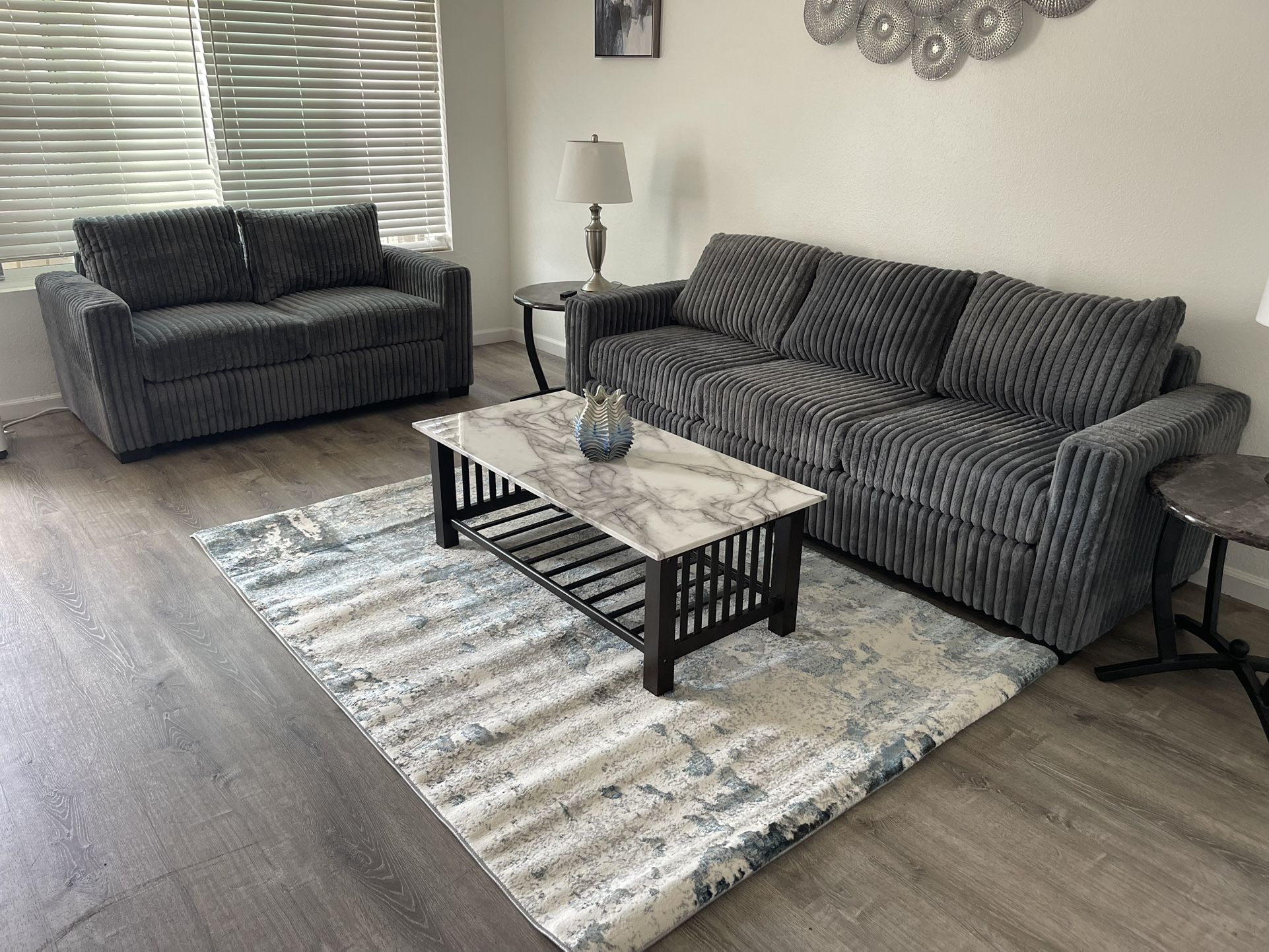 Grey Sofa + Loveseat - Soft Corduroy Fabric - 2pc Set $550