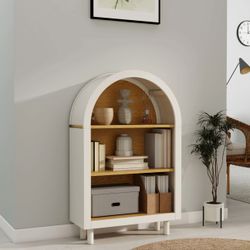 Arched Small Bookcase, Storage Cabinet, Bookshelf With 3 Shelves For Living Room - Oak / White