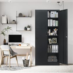 Metal Storage Cabinet, Locking Cabinet with 5 Adjustable Shelves for Garage, Office, Home, Classroom- Black