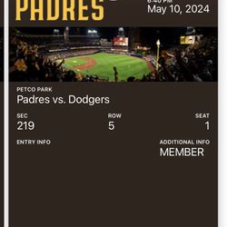 Padres Vs Dodgers Tickets (2) Friday 5/10