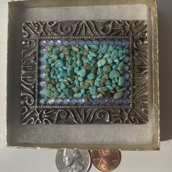 Vintage Belt Buckle Crushed Turquoise Stones Design