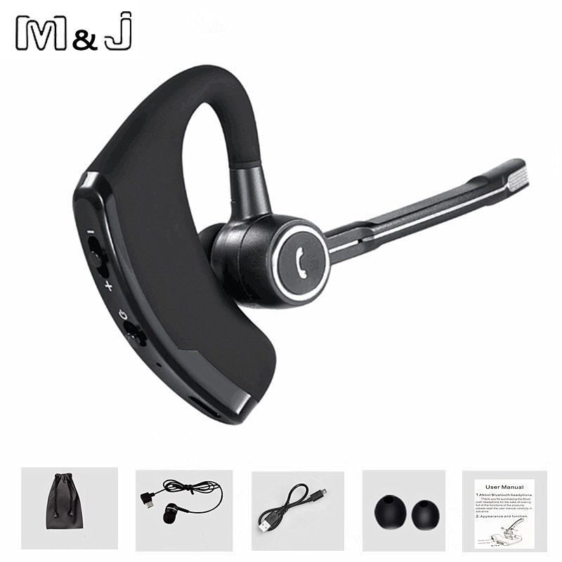 New never used M&J V8s Voice Control Business Bluetooth Headset Handsfree Wireless Headphones For Drive Noise Cancelling For Iphone Android