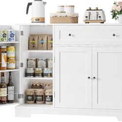 Buffet Cabinet with Storage, Modern Sideboard Buffet with Doors, Wood Coffee Bar Kitchen Storage Cabinet with Drawer and Adjustable Shelf f