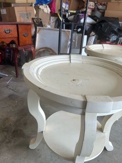 2 Round  White Wash End Tables