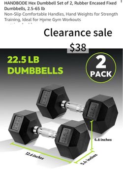 🥨A Pair of HANDBODE Hex Dumbbell, Rubber Encased Fixed Dumbbells, 22.5 lb Non-Slip Comfortable Handles, Hand Weights for Strength Training, Ideal for