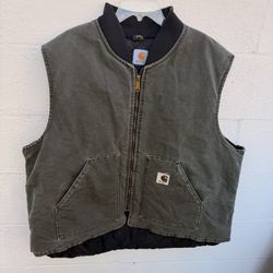 Carhartt Duck Canvas Vest Quilt Lined Moss Green Workwear Men's 2XL