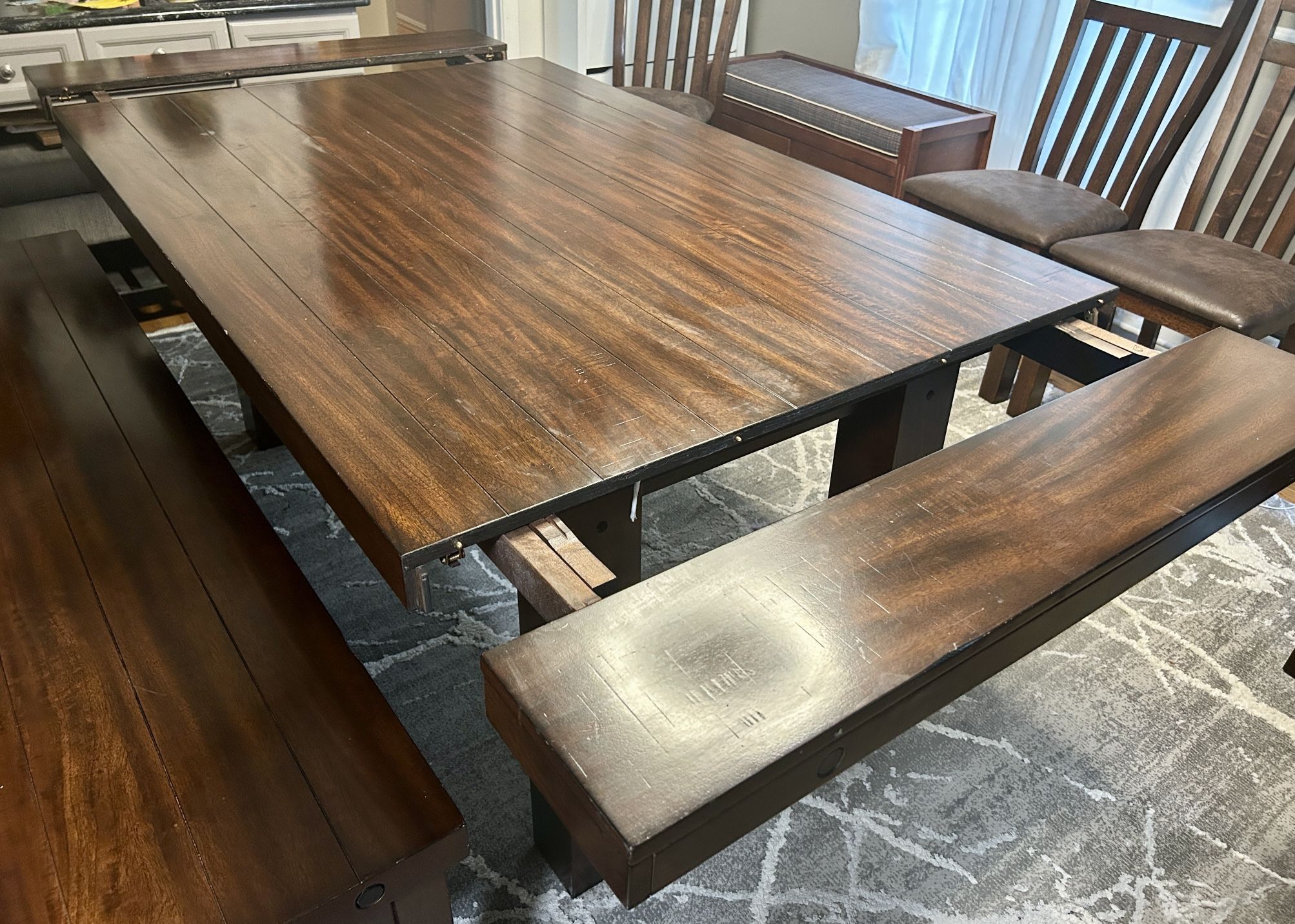 Pottery Barn Farmhouse Dining Table With Chairs & Storage Bench (6-10 seats)