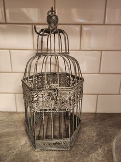 Decorative Distressed Gray Bird Cage