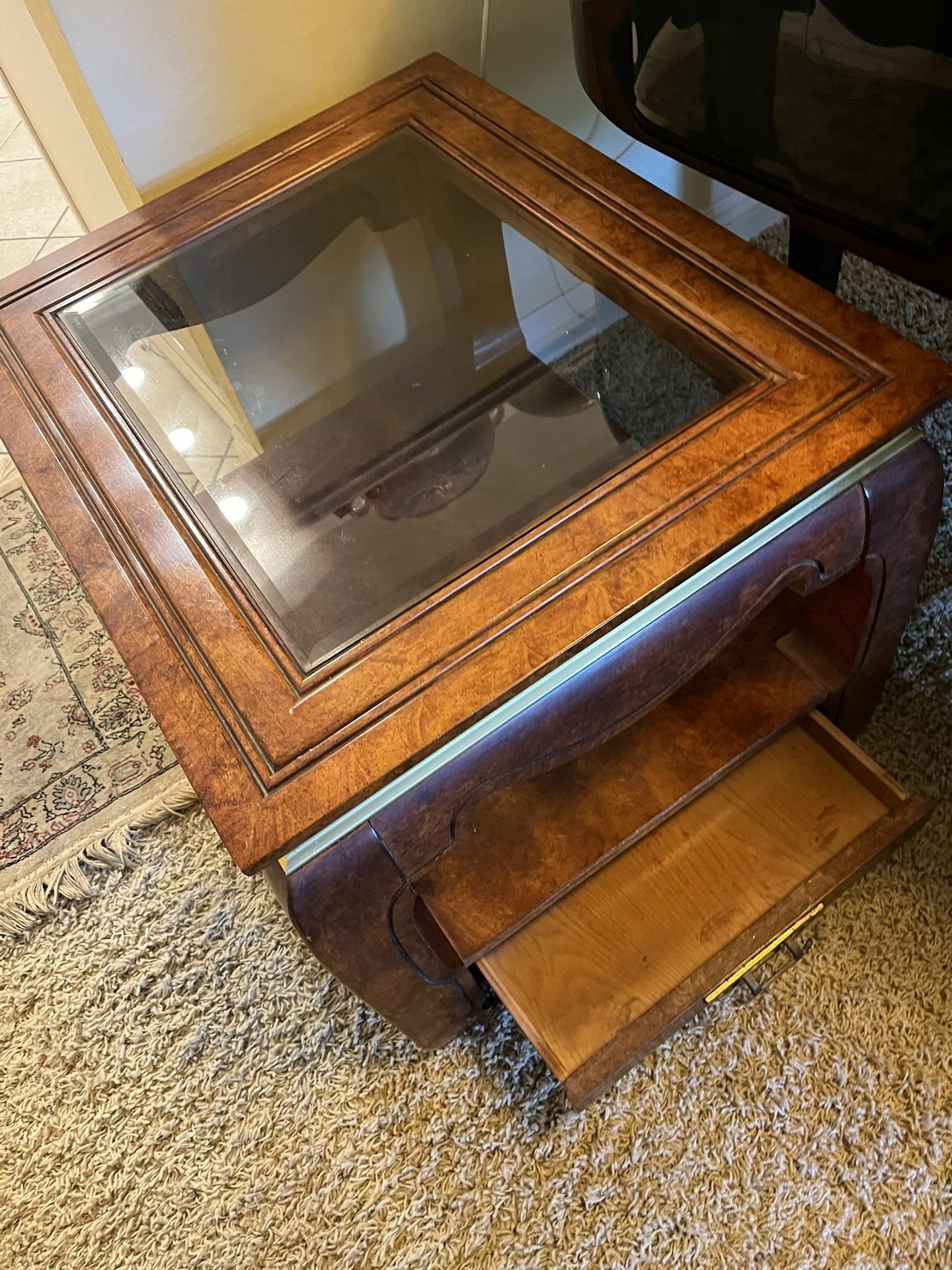 Solid Wood and Glass End Table 