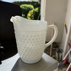 Vintage White Glass Hobnail Pitcher