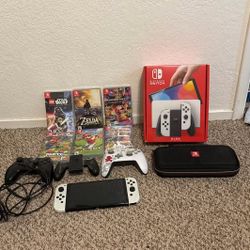 Working Good OLED 64GB - White + Pro Controller + Games + Carrying Case!