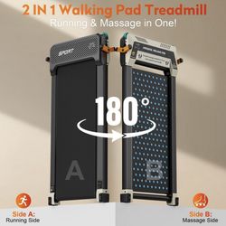 Akluer 520 Dual-Sided Under Desk Treadmill with Shiatsu Foot Massager, Walking Pad with Incline, 2.5HP Quiet Motor, LED, Black