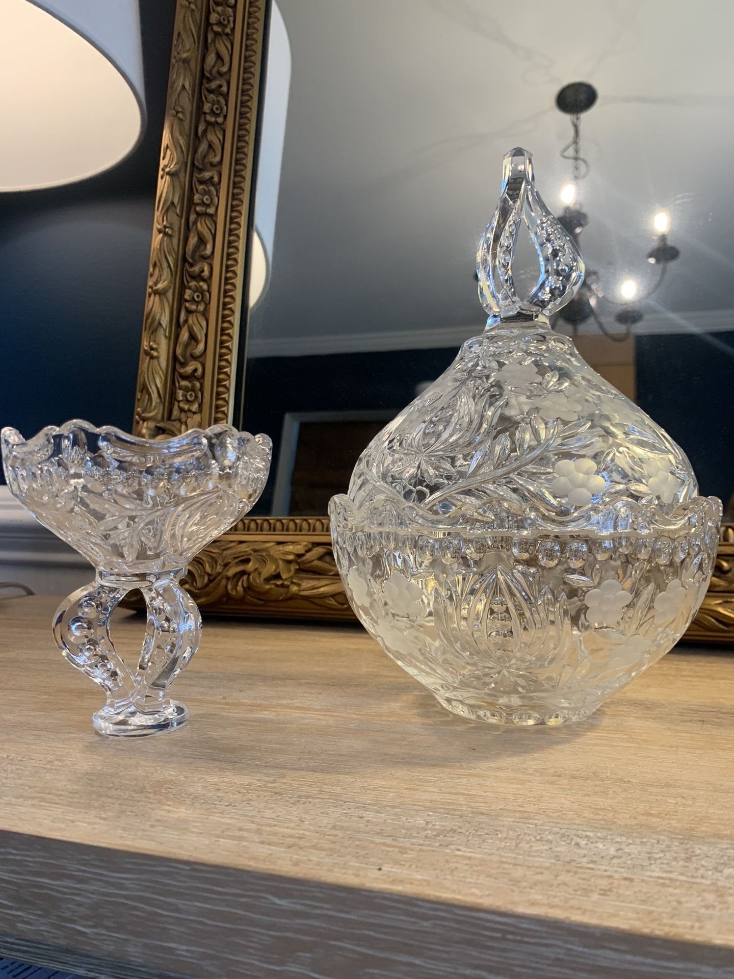 Set of two vintage genuine crystal glass bowls candy dishes accents home decor