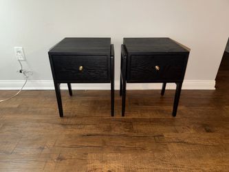 Pair of Mid-Century Style Oak Nightstands Black