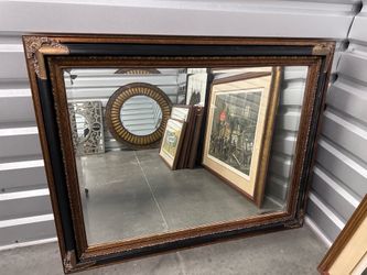 Vintage mirror. 48 x 38” beveled mirror. Black and gold Ready to hang
