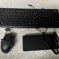 Logitech Keyboard. Logitech Mouse. Dell Docking Station 