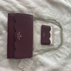 Kate Spade Burgundy Wallet on Chain & Card Holder