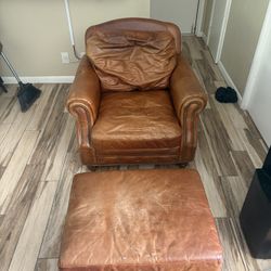 Rustic Leather Chair With Ottoman