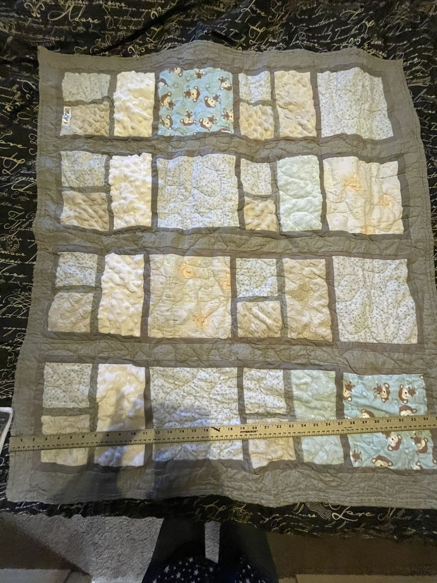 Handmade Baby Boy Quilt With 2 Matching Bibs