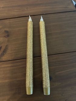 Glitter LED Taper Candles Gold battery operated