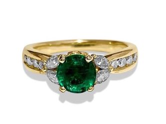 Gold Diamond Emerald Engagement Ring