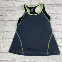 GapBody Tank Top Womens  Gray Neon Green Racerback Athletic Workout Gym t tee shirt M Medium