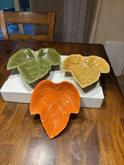 Croft & Barrow Leaf Shaped Bowls Trinket Dish Fall Collection Set 3