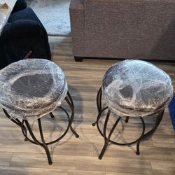 2 Dark Brown And Black Bar Stools