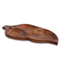 Monkey Pod Wood Divided Leaf Bowl Plate Dish