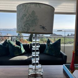 Very Heavy Glass Table Lamp W Custom Shade
