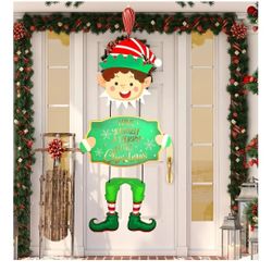 Elf Boys Hanging Sign with Lights - Christmas Decorations Hanging Sign - Wooden Door Sign with Light - Merry Christmas Wall Decor Indoor/Outdoor Xmas 